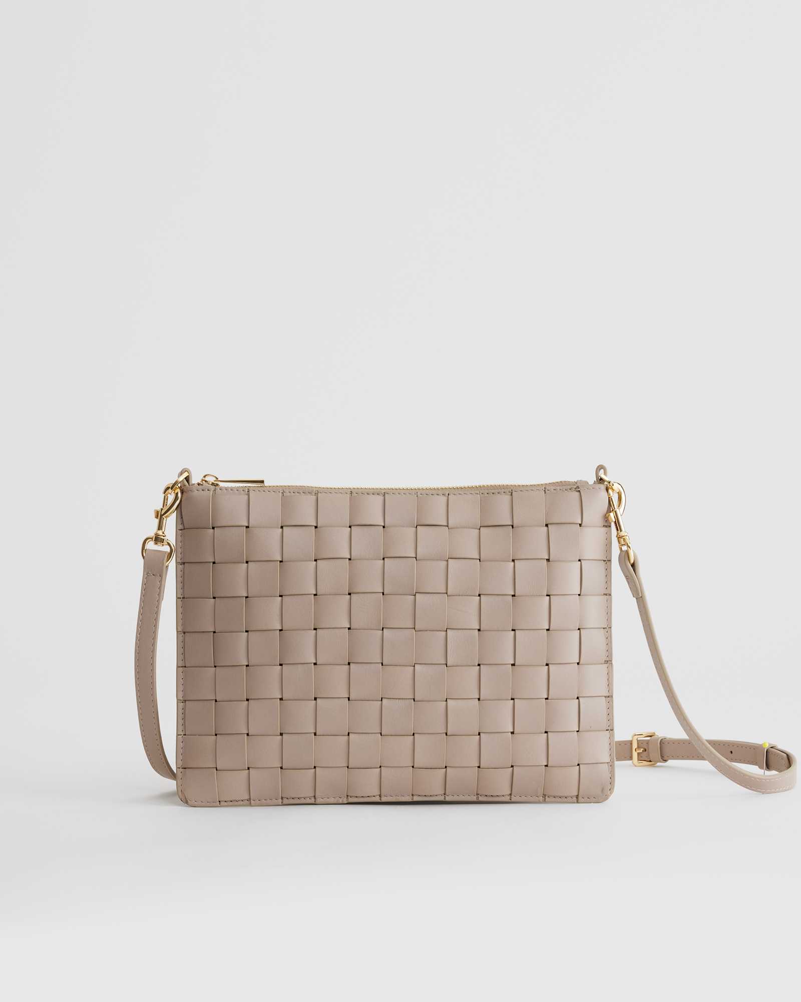 taupe Italian Leather Handwoven Convertible Crossbody