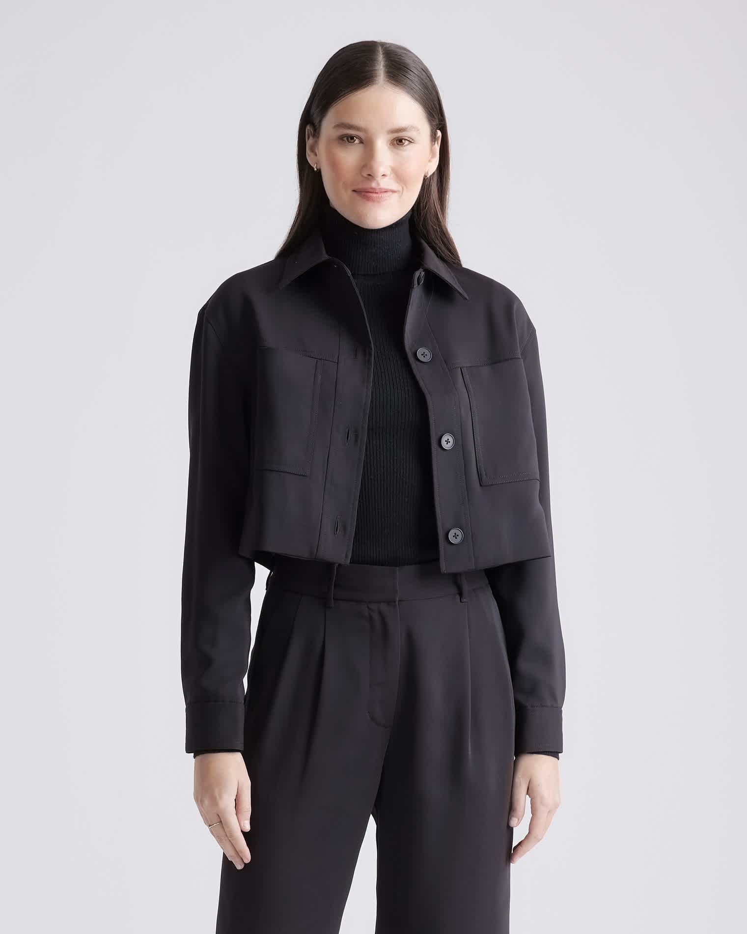 black Stretch Crepe Cropped Jacket