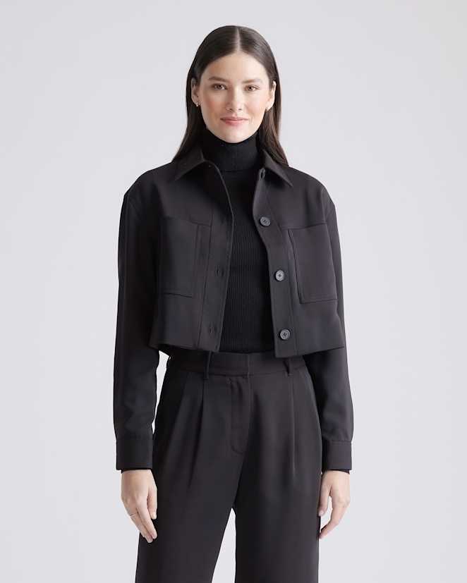 Black Stretch Crepe Cropped Jacket