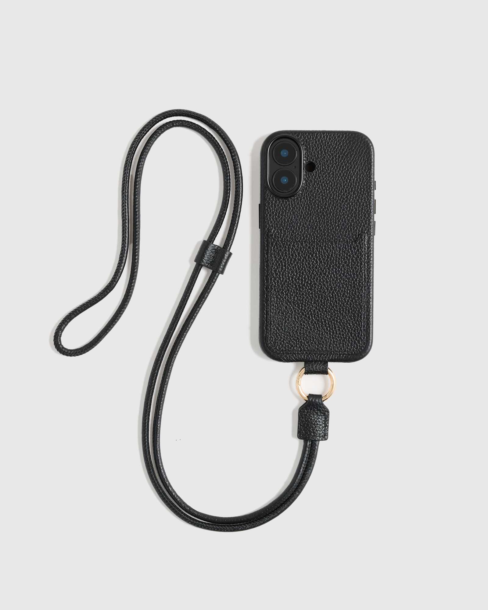 Black Italian Leather Phone Crossbody Case