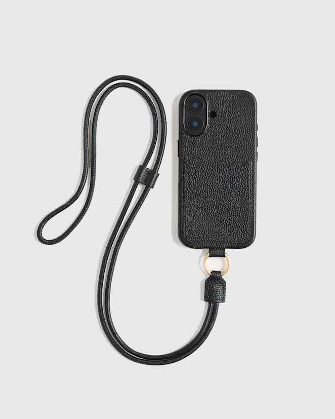 Black Italian Leather Phone Crossbody Case