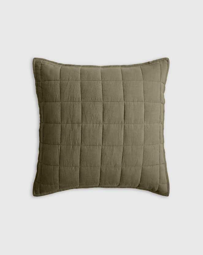 Dusty Olive European Linen Box Quilted Euro Sham