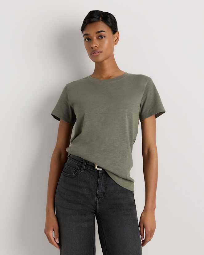 Smoked Thyme Green 100% Organic Cotton Slub Crewneck Tee