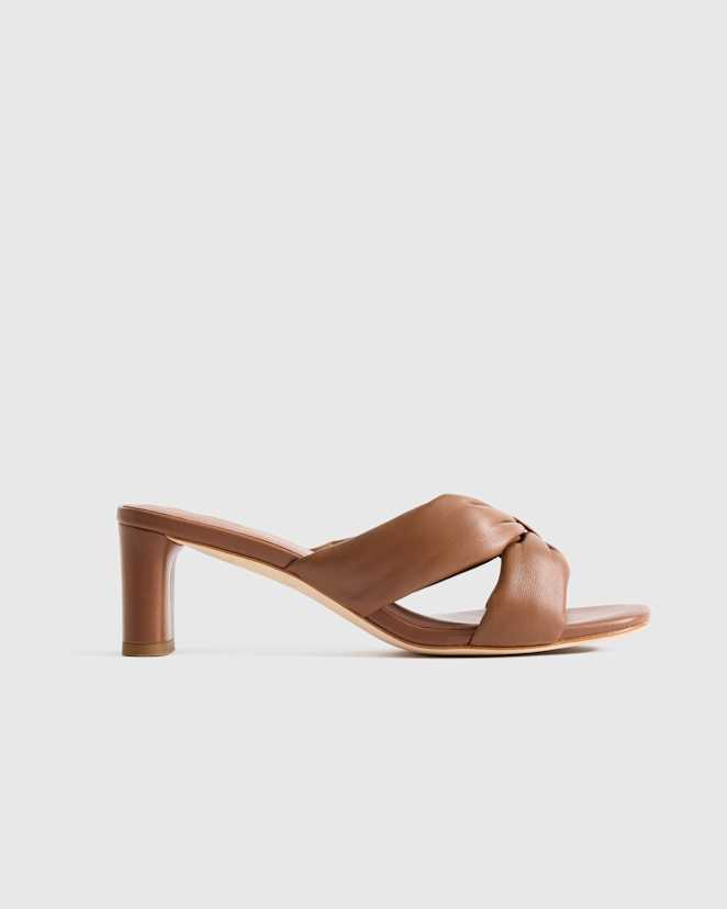 Cognac Italian Leather Twist Mid Heel Mule
