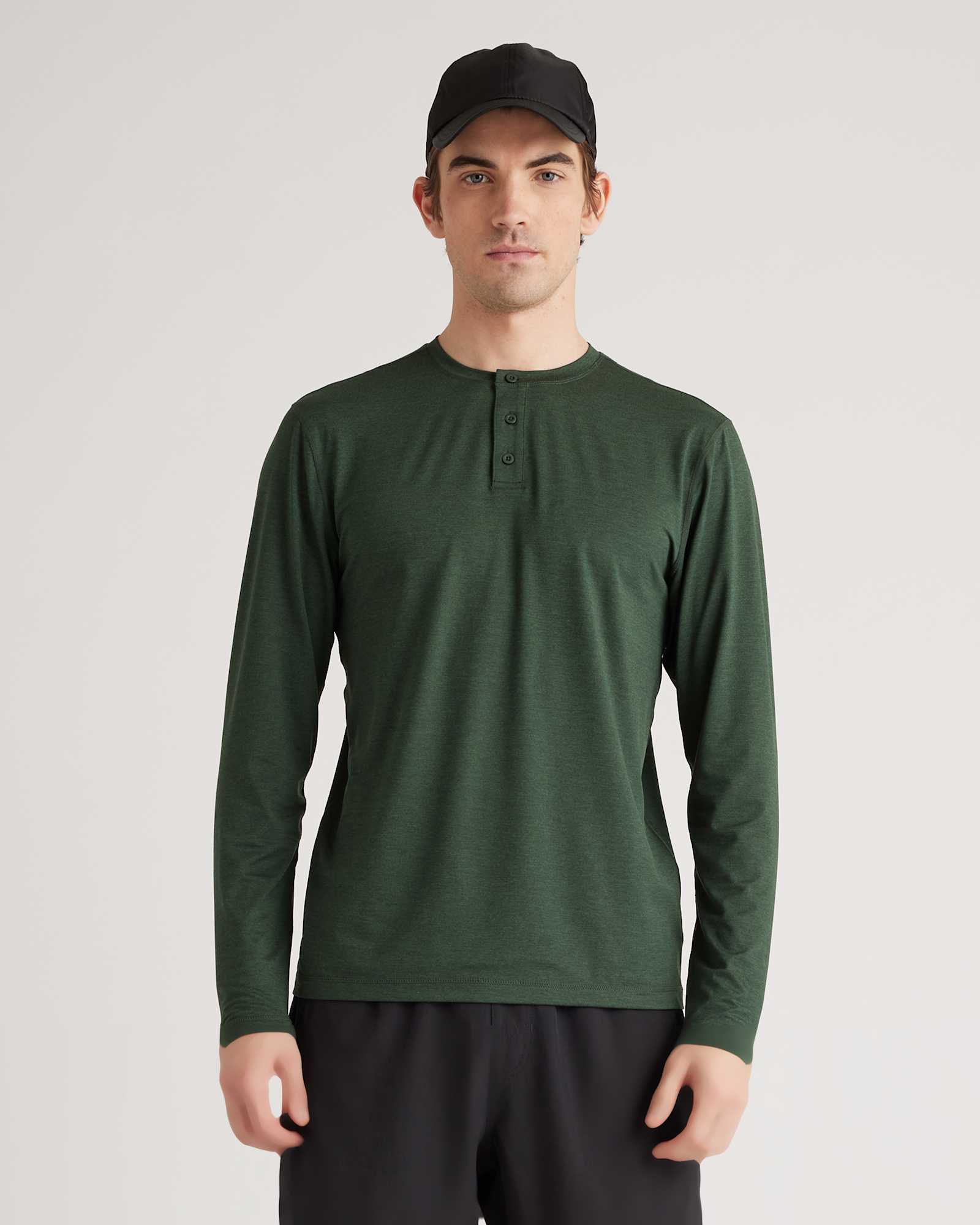 olive Flowknit Breeze Performance Long Sleeve Henley Tee