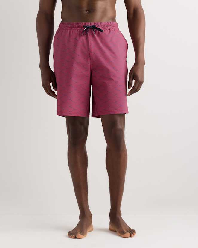 Red Tonal Waves Italian Swim Trunks