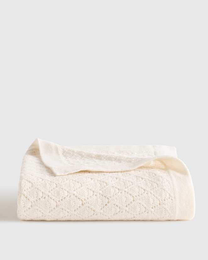 Ivory Mongolian Cashmere Pointelle Baby Blanket