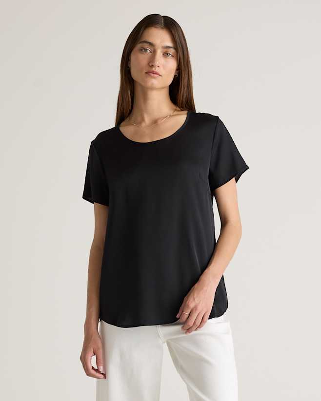 Black Washable Stretch Silk Tee