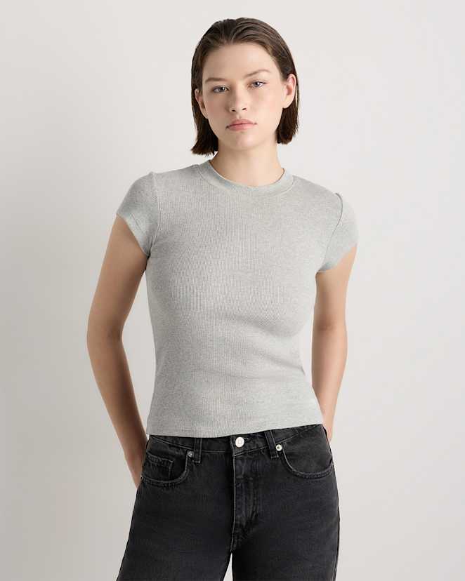 Heather Grey Organic Cotton Micro-Rib Crewneck Tee