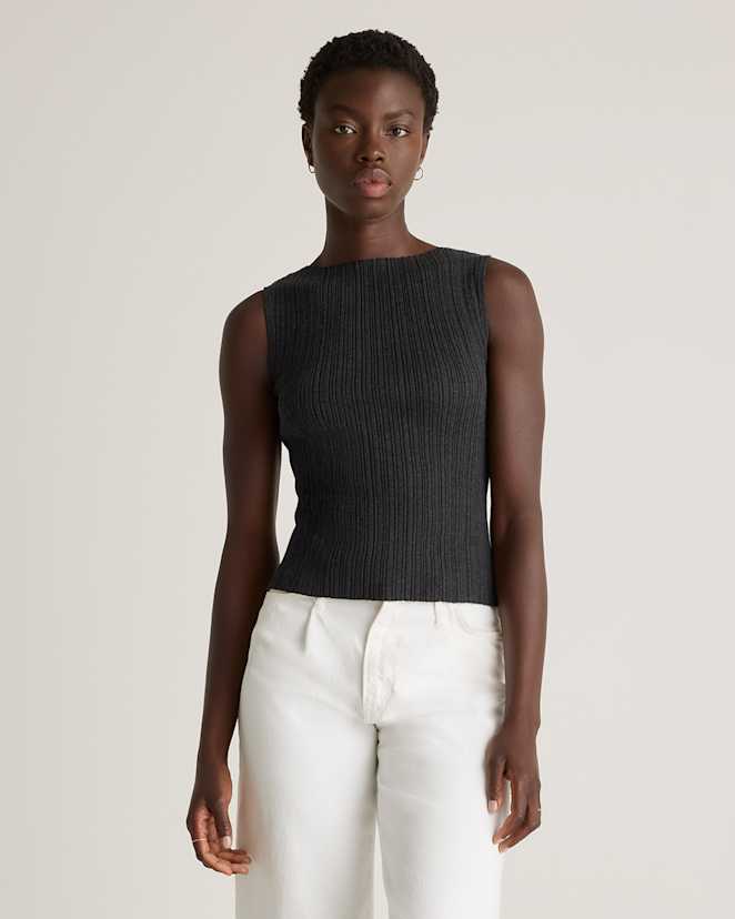 Heather Charcoal Cotton Cashmere Ribbed Tank