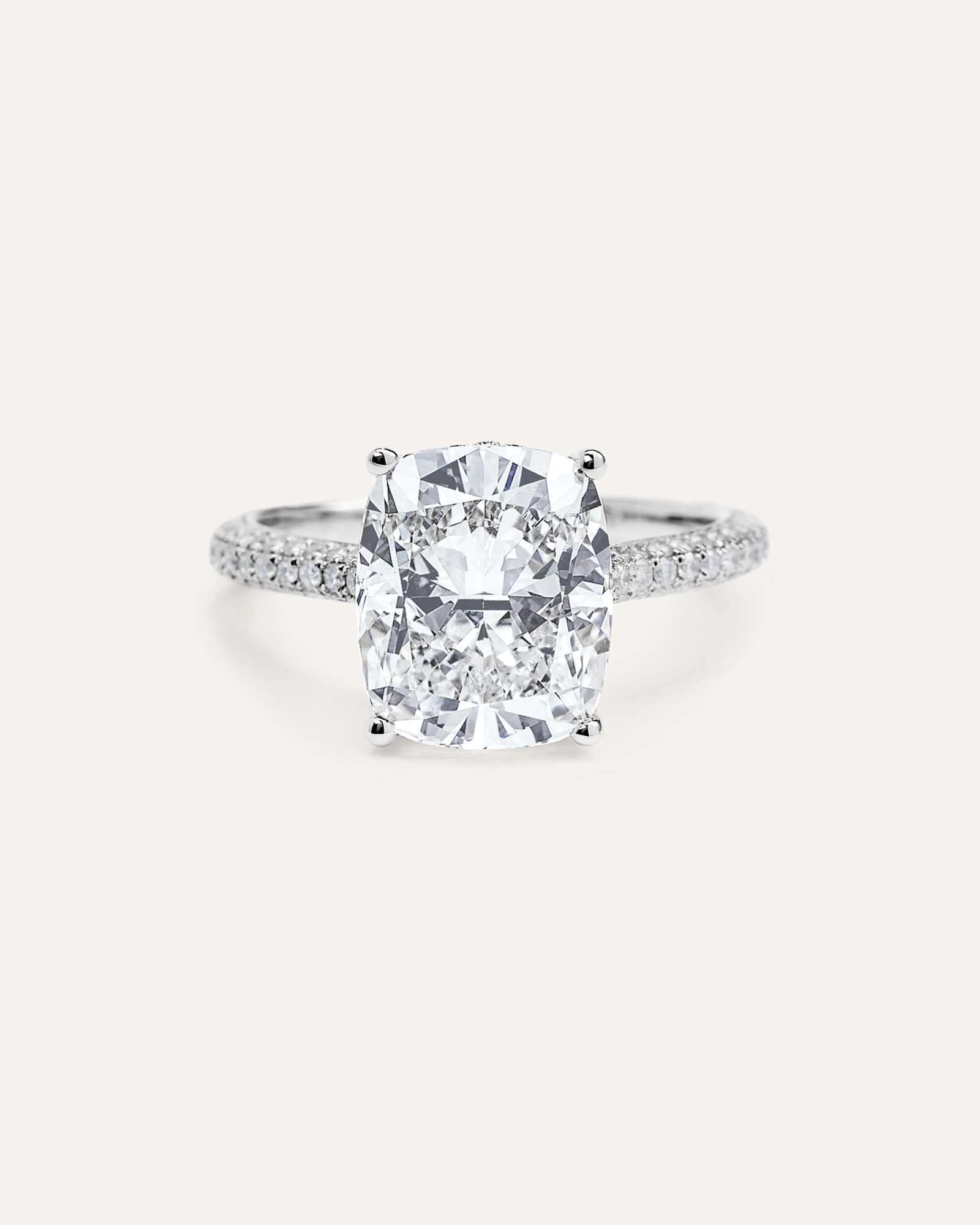 white-gold Lab Grown Diamond Elongated Cushion Pave Cathedral Engagement Ring - 5ct
