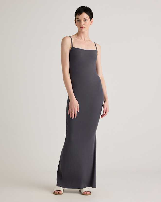 Carbon Grey Tencel Rib Knit Maxi Slip Dress