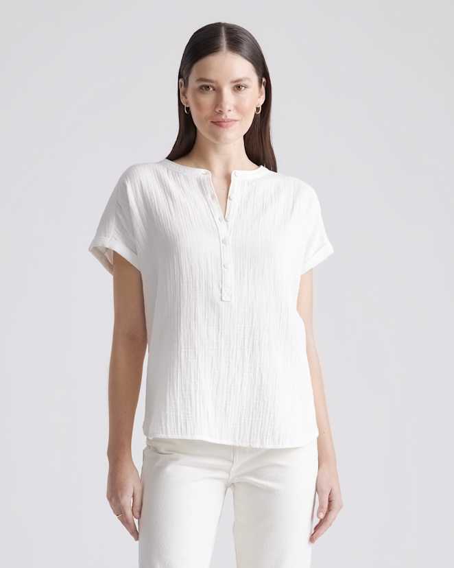 White Chemise à manches roulées en gaze 100 % coton biologique