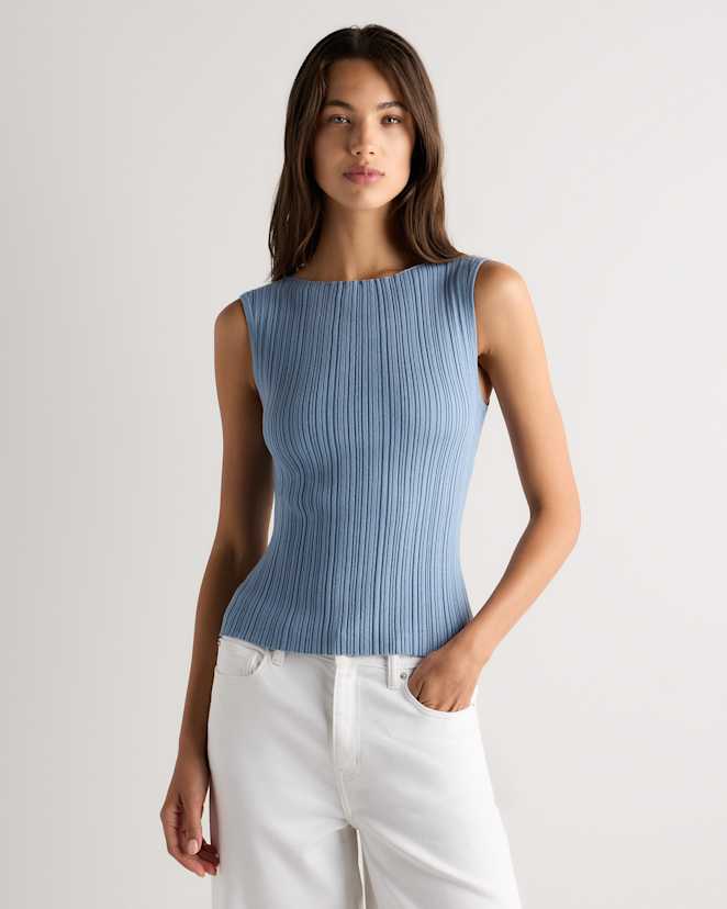Mountain Spring Blue Cotton Cashmere Ribbed Tank