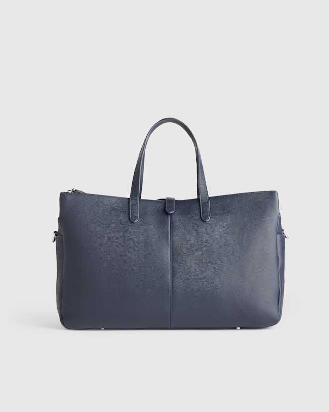 Deep Navy Italian Leather Triple Compartment Weekender