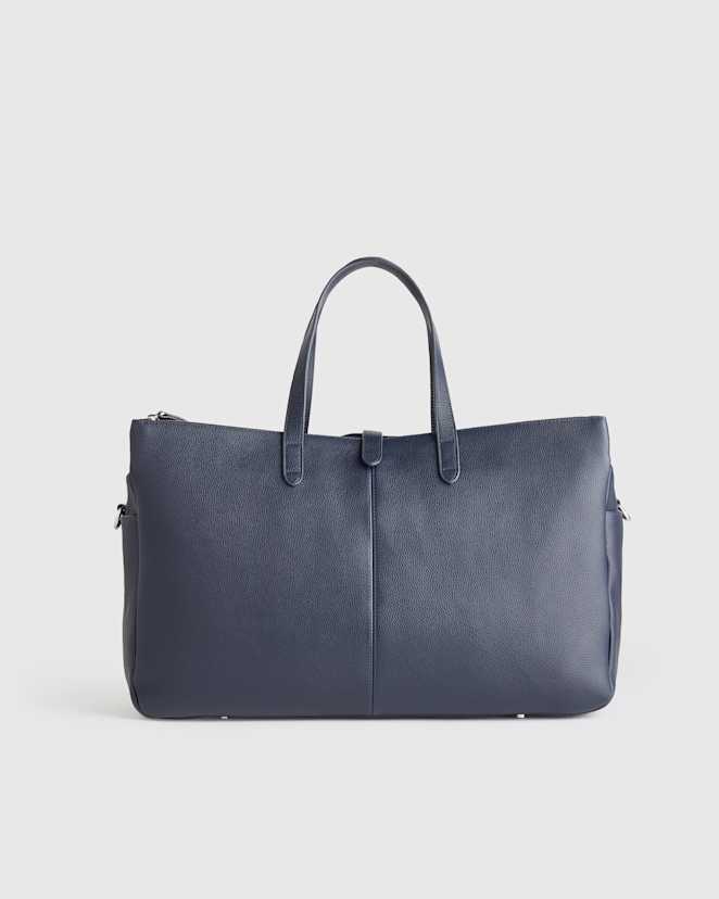 Deep Navy Italian Leather Triple Compartment Weekender