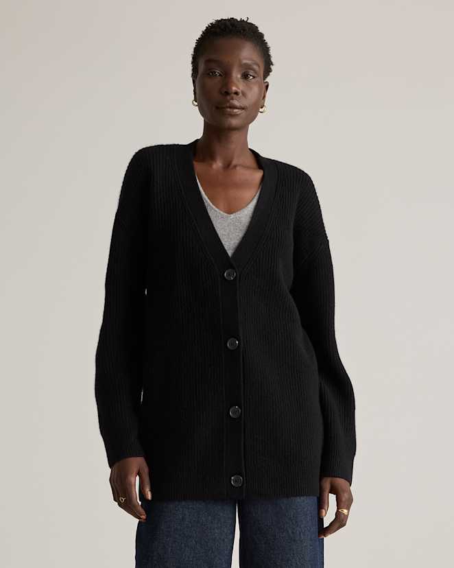 Black Mongolian Cashmere Oversized Boyfriend Cardigan Sweater
