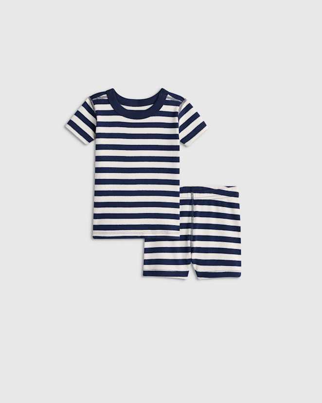 Navy Stripe 100% Organic Cotton Short Sleeve and Shorts Pajama Set