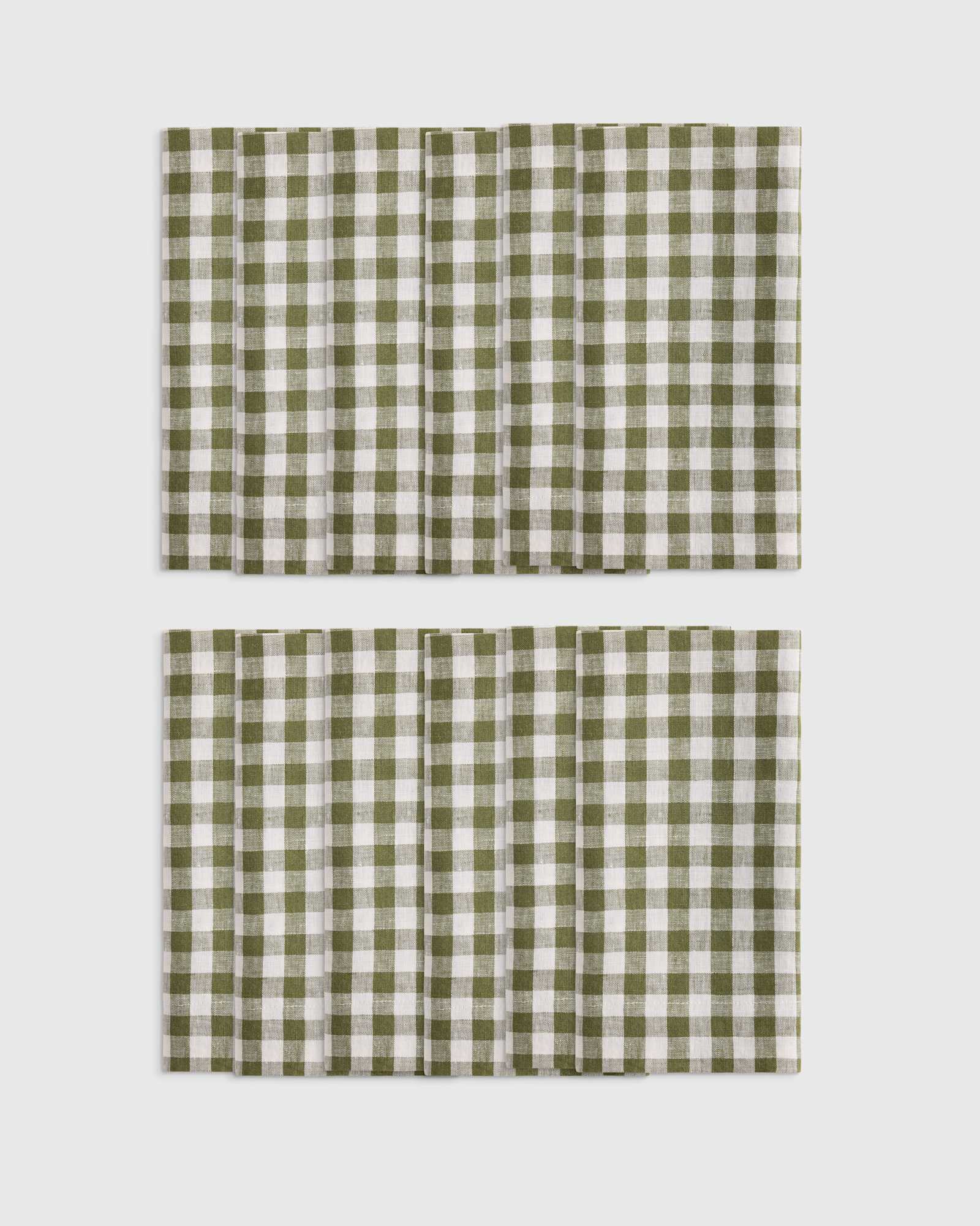 Olive European Linen Wide-Hem Gingham Napkins (Set of 12)