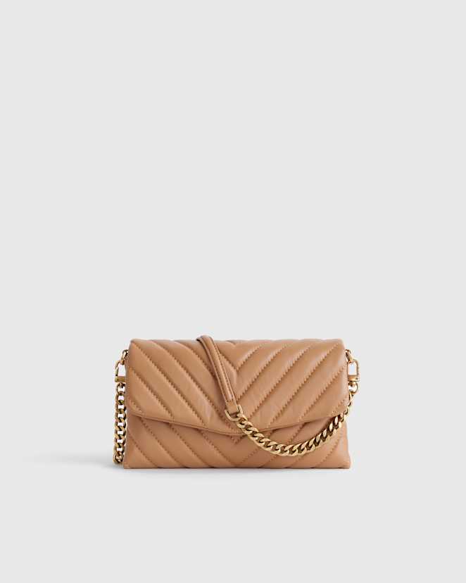 Golden Tan Italian Leather Quilted Wallet Crossbody
