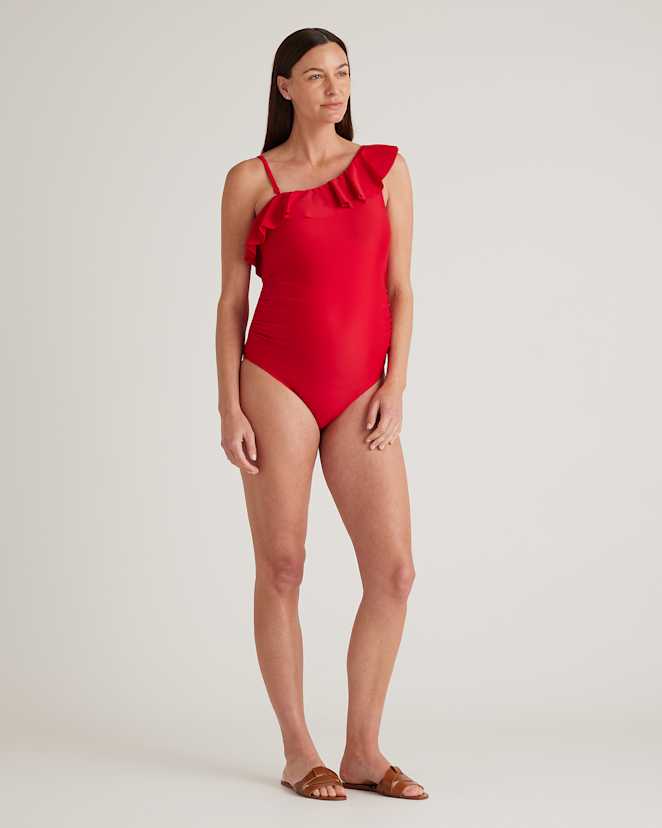 Cherry Italian Maternity One Shoulder Ruffle One-Piece Swimsuit