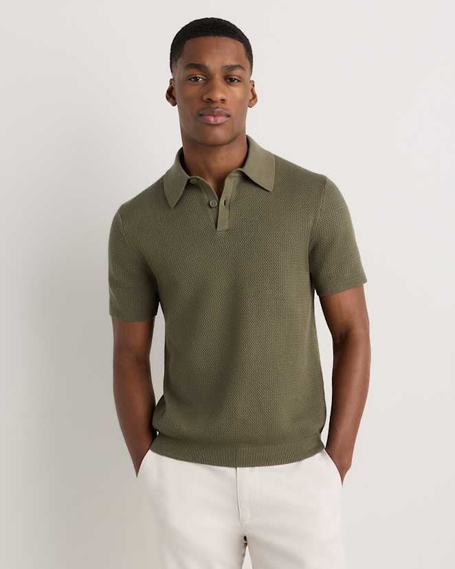 Bayberry Olive 100% Organic Cotton Mesh-Stitch Sweater Polo