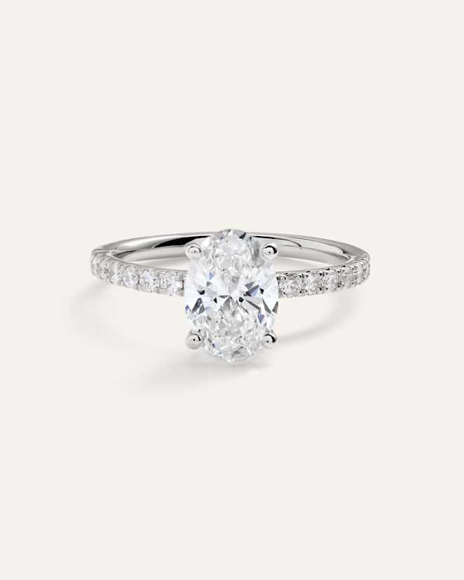 Platinum Lab Grown Diamond Oval Petite Pave Engagement Ring - 1.50ct