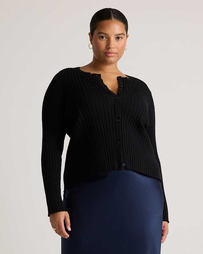 Black Eco-Knit Cropped Rib Cardigan