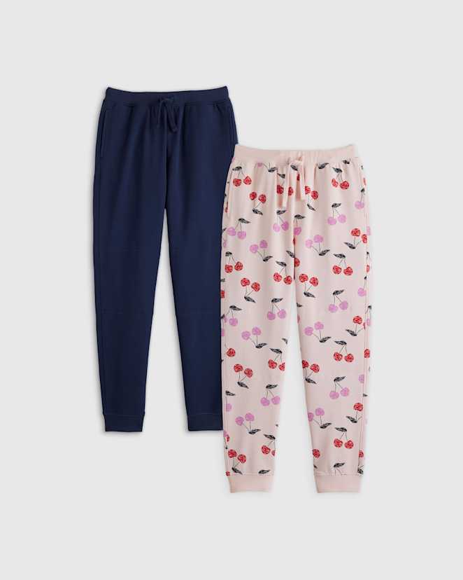 Cherries/Navy Organic Cotton French Terry Joggers 2-Pack