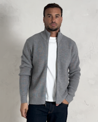 Australian Merino Wool Full Zip Sweater Heather Grey IH 4x5 Thumbnail.