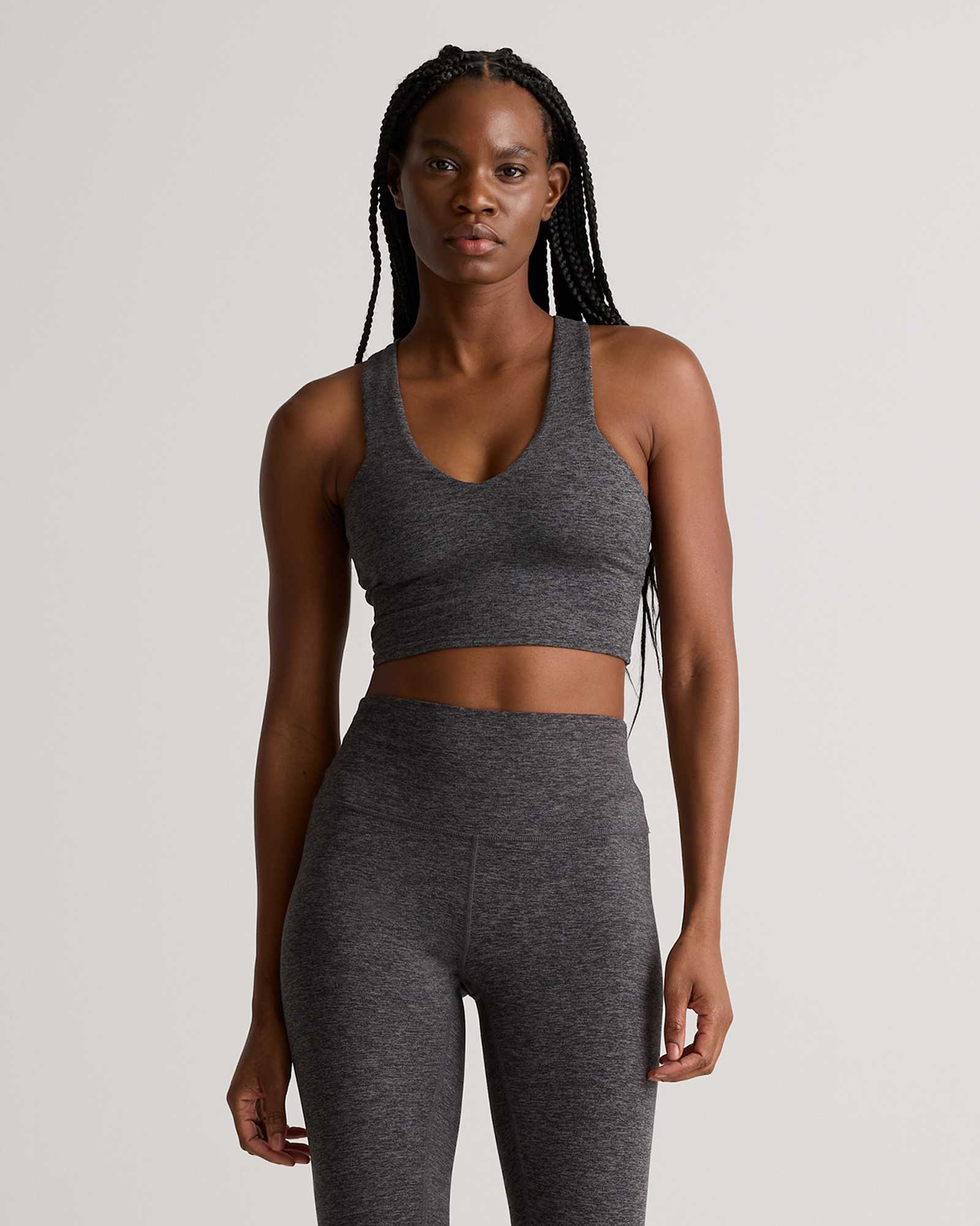 heather-charcoal Ultra-Soft V-Neck Cropped Tank