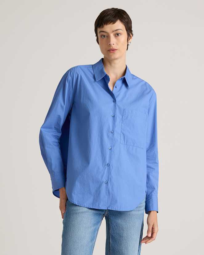 True Blue 100% Organic Cotton Poplin Long Sleeve Boyfriend Shirt