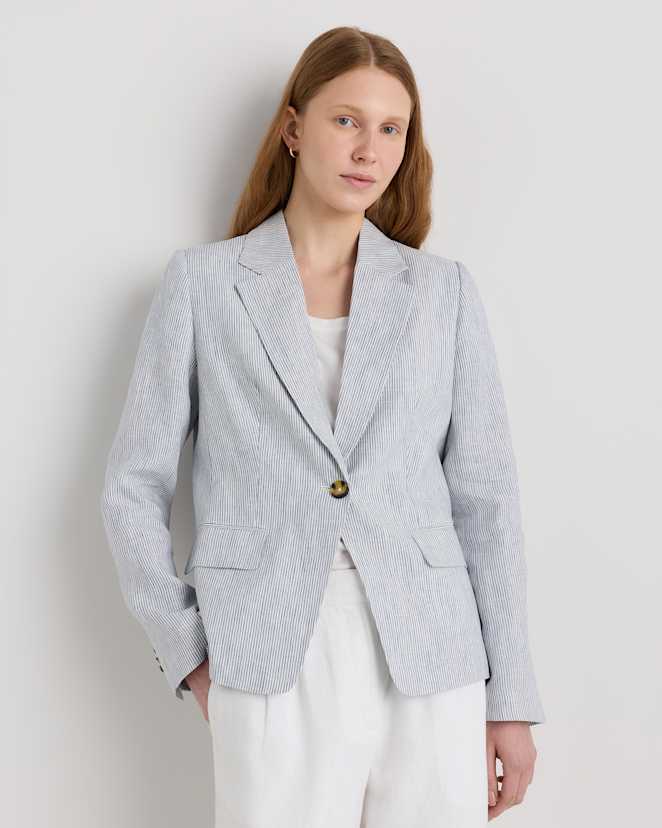 Blue Pinstripe 100% European Linen Structured Blazer