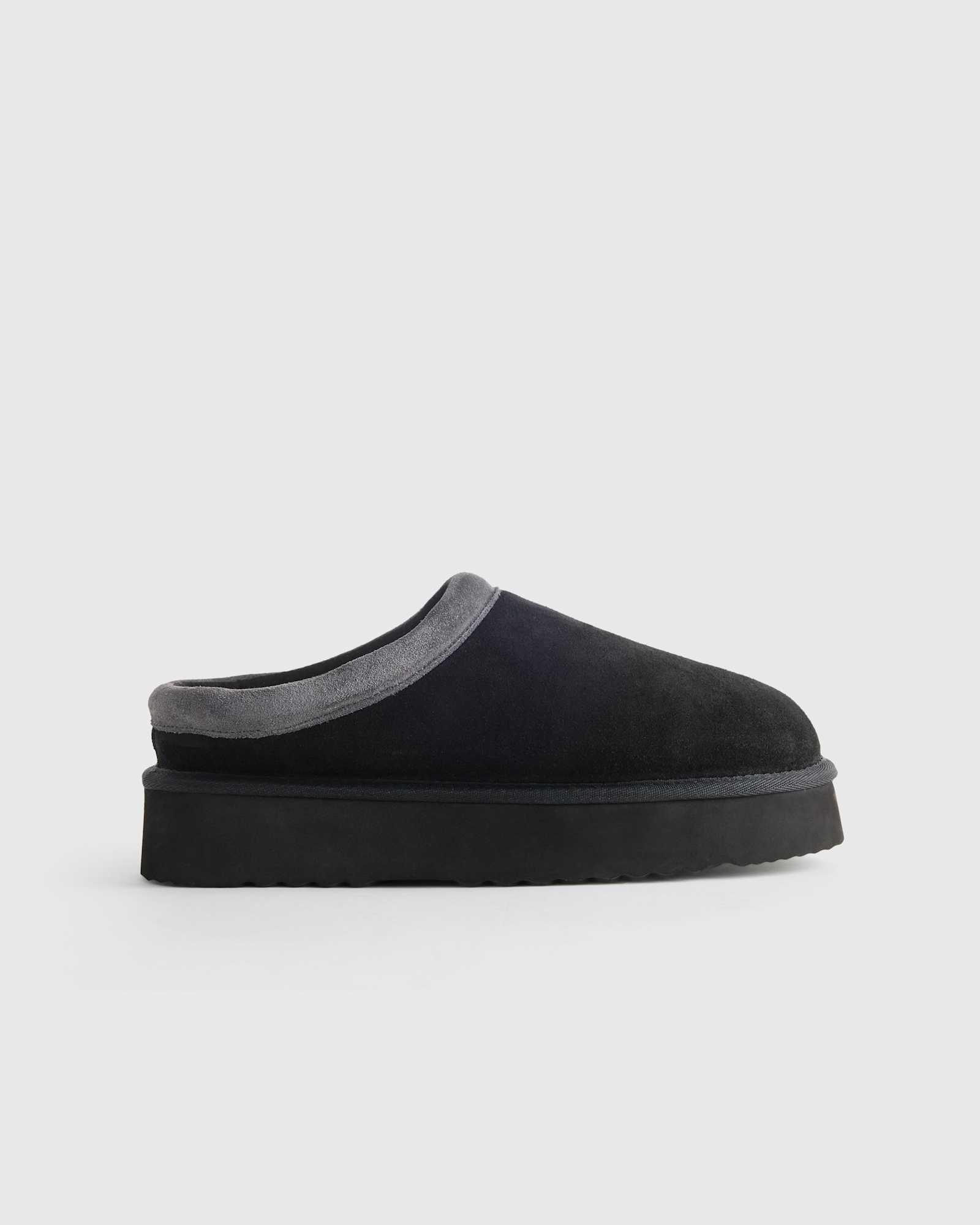 Black Australian Shearling Platform Clog Slipper