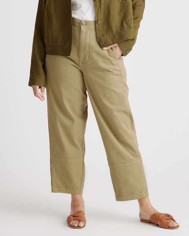 Olive Organic Stretch Cotton Twill Barrel Pants