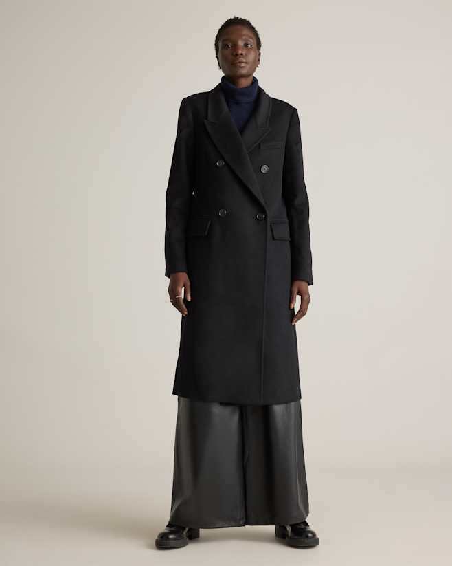 Black Italian Wool Double-Breasted Coat