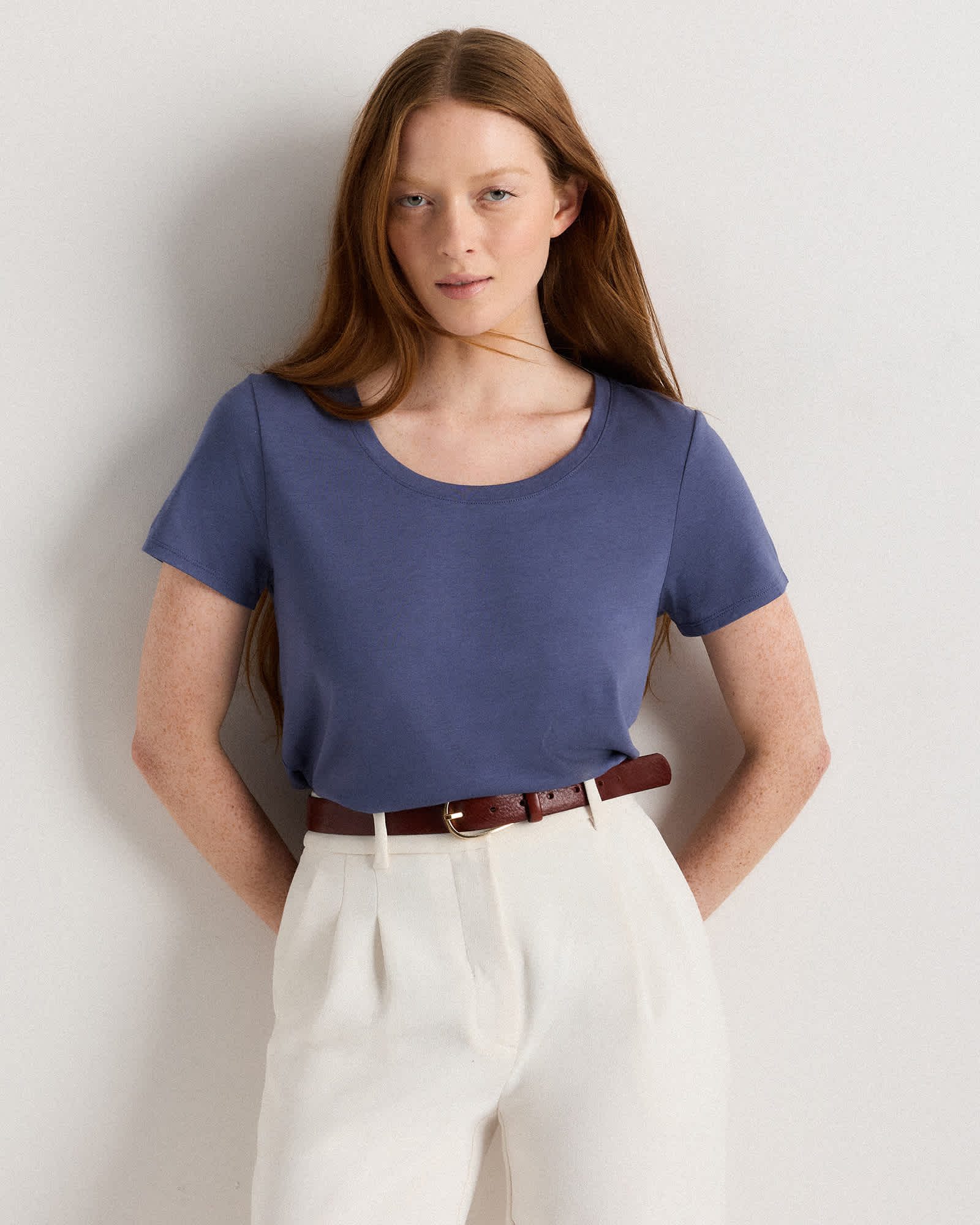 storm-blue Cotton Modal Scoop Neck Tee