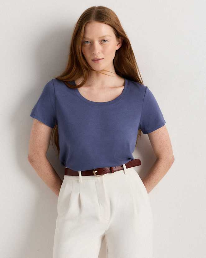 Storm Blue Cotton Modal Scoop Neck Tee