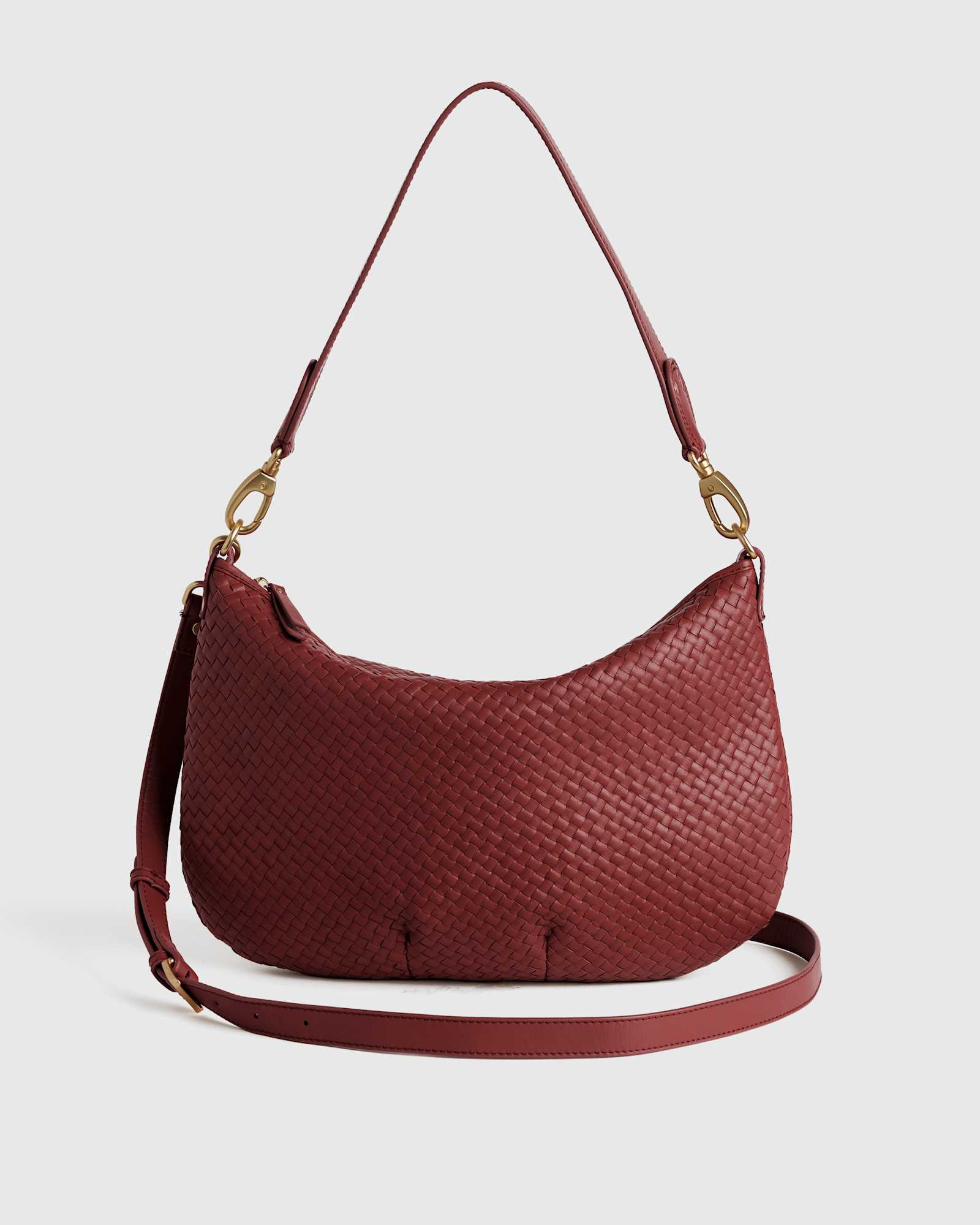 W-BAG-104-COGN 0052 merlot Italian Leather Convertible Crescent Handwoven Shoulder Bag