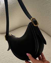 Italian Leather Mini Crescent Shoulder Bag - PDP Video Thumbnail (Black, 4x5)