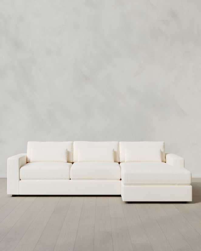 Marshmallow Ashford Deep Seat Chaise Sectional in Performance Chenille Linen Blend