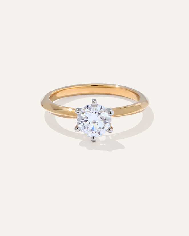 Yellow Gold Lab Grown Diamond Round Six Prong Knife Edge Engagement Ring