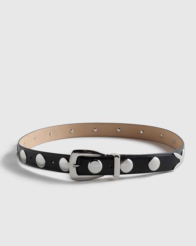 Black/Silver Alyssa European Leather Studded Belt