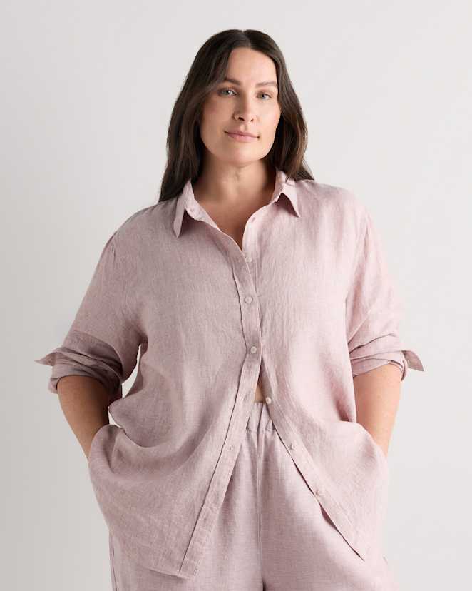Vintage Pink Chambray 100% European Linen Long Sleeve Shirt