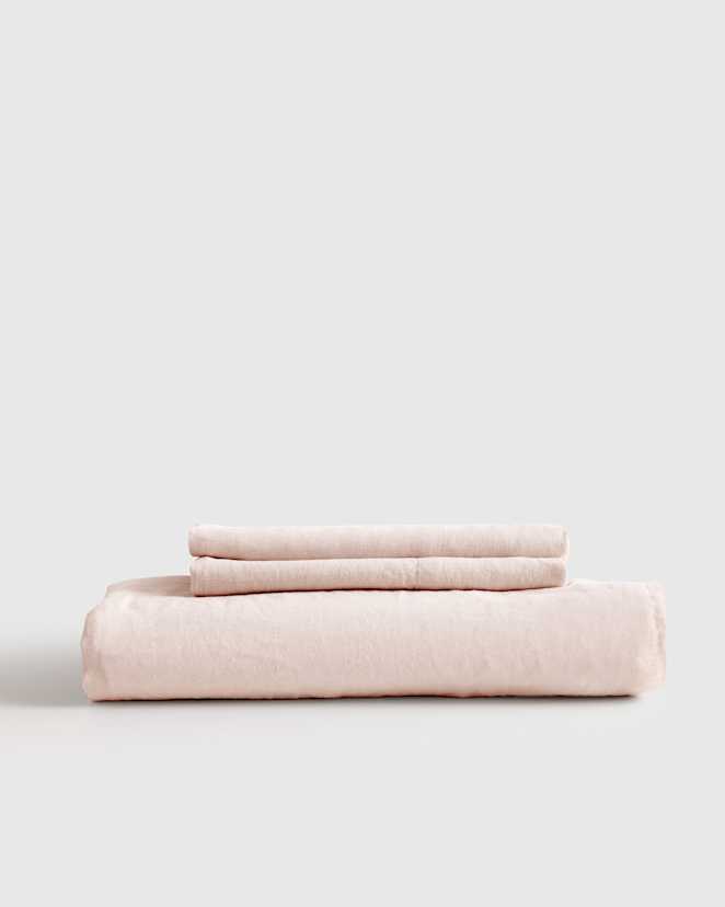 Soft Blush European Linen Fitted Sheet Set
