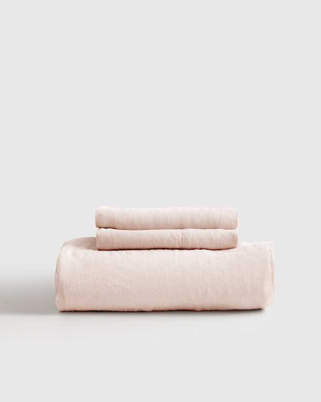 Soft Blush European Linen Fitted Sheet Set