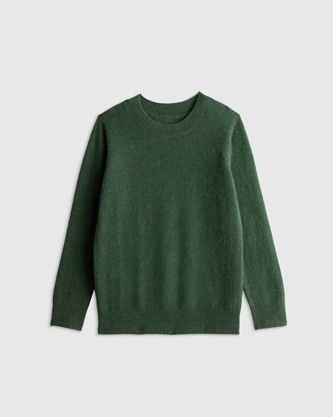 Forest Floor Green Washable Cashmere Crewneck Sweater