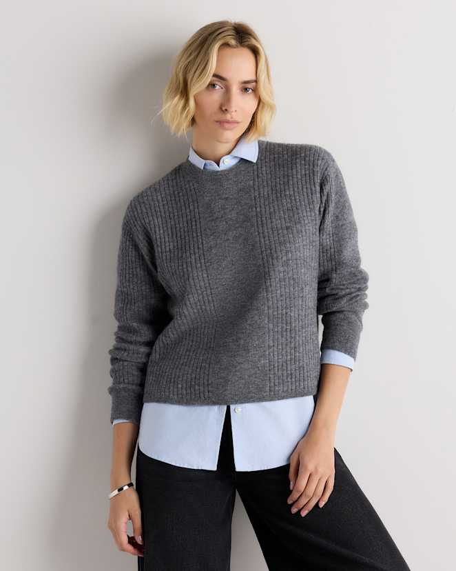 Smoked Charcoal Lightweight Baby Alpaca Relaxed Ribbed Crewneck