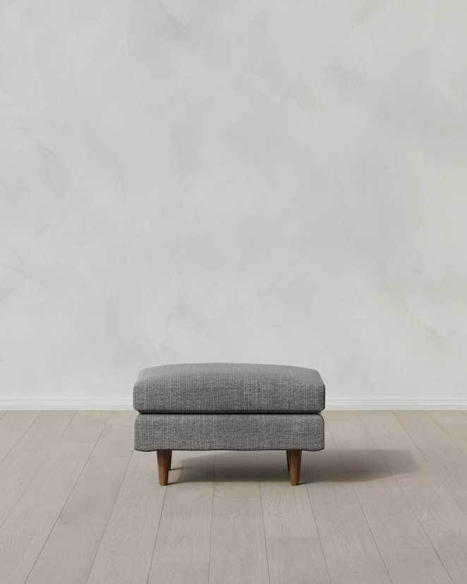 Slate Atlas Midcentury Ottoman in Performance Chenille Linen Blend