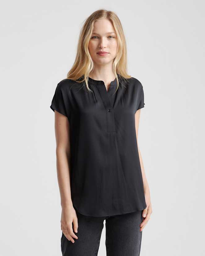 Black Washable Stretch Silk Dolman Sleeve Blouse